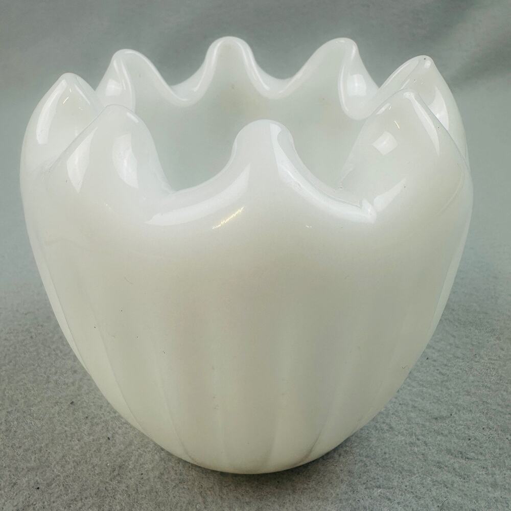 VTG Milk Glass Ruffled Vase White Crimped Rim Fluted Votive Holder 4" Wedding